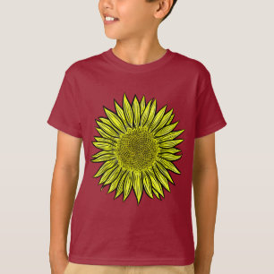 T-shirt Flore Rustique Tournesol Jaune Main tirée