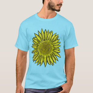 T-shirt Flore Rustique Tournesol Jaune Main tirée