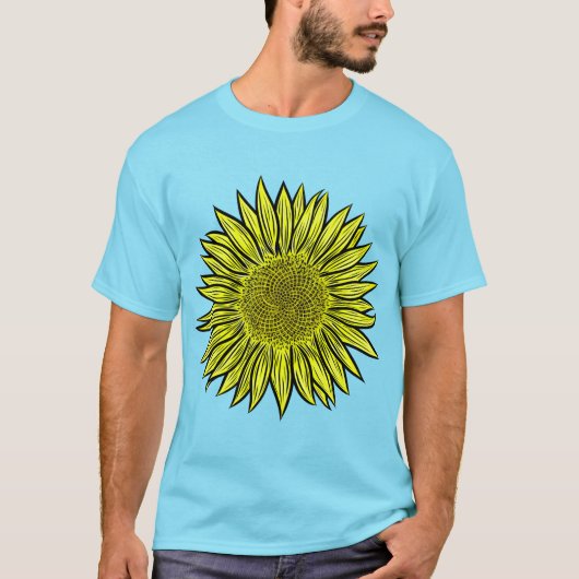 T-shirt Flore Rustique Tournesol Jaune Main tirée (Devant)