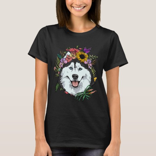 T-shirt Flore Sibérie Husky Chien Printemps Nature Sibérie (Devant)