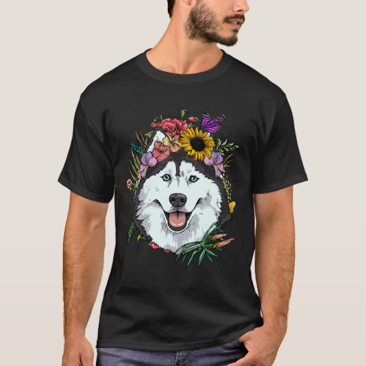 T-shirt Flore Sibérie Husky Chien Printemps Nature Sibérie (Devant)