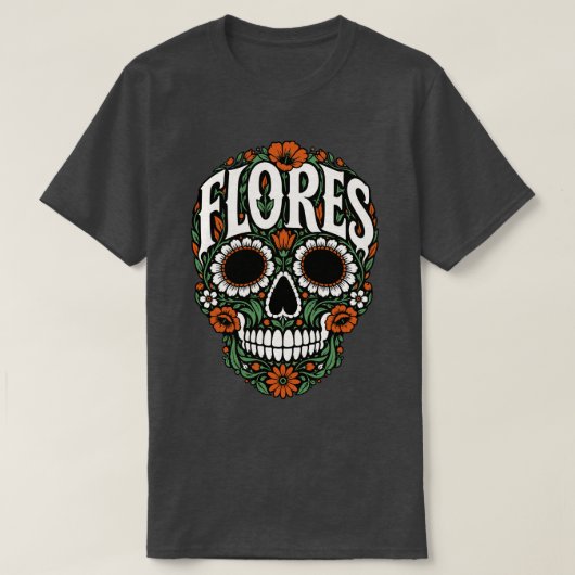 T-shirt flores nom de famille crâne de sucre (Design devant)