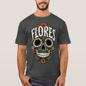 T-shirt flores nom de famille crâne de sucre (Devant)