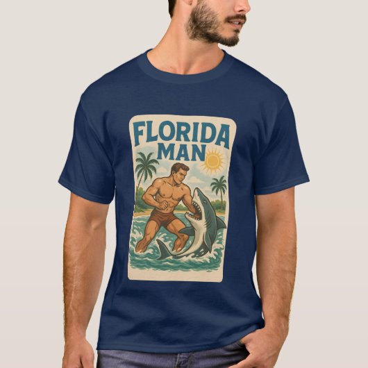 T-shirt Florida Man Coastal Shark Wrestler - Retro Beach (Devant)
