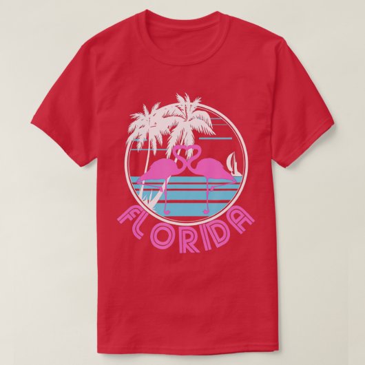 T-shirt Floride Flamant rose rose Coeur80s style rétro Vin (Design devant)