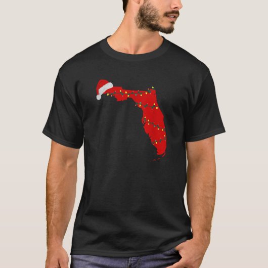 T-shirt Floride Noël State Map Lumières Santa Hat Tropi (Devant)