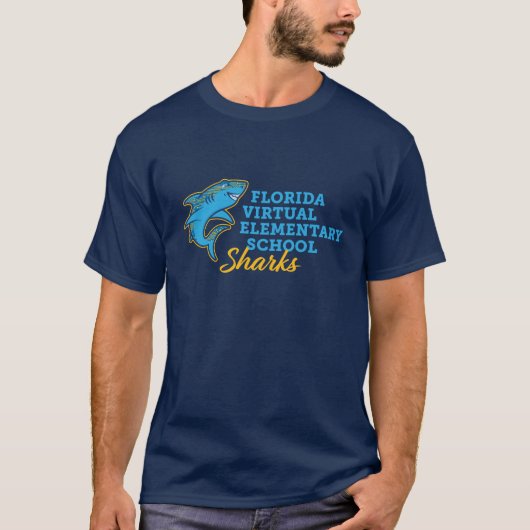 T-shirt Floride Requins élémentaires virtuels, Adult Navy (Devant)
