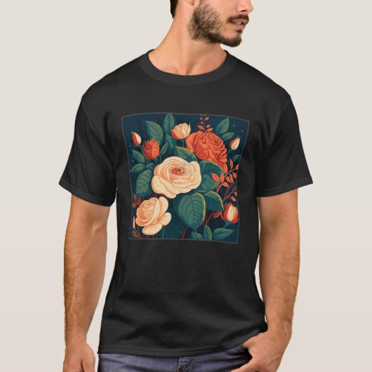 T-shirt Florist Roses Pattern Illustration Flowers Leaf Wo (Devant)