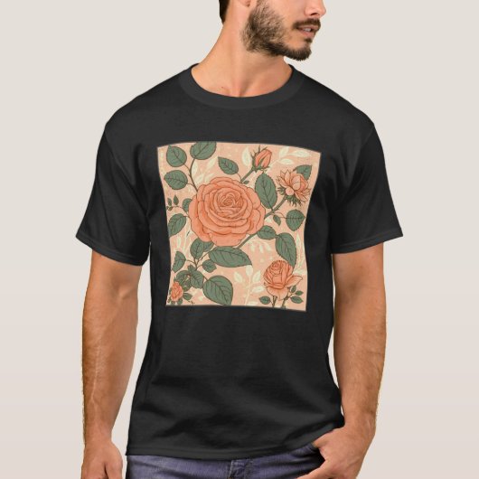T-shirt Florist Roses Pattern Illustration Flowers Leaf Wo (Devant)