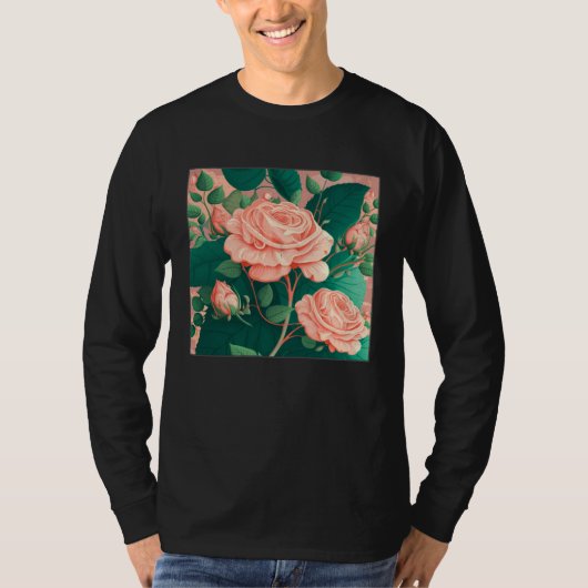 T-shirt Florist Roses Pattern Illustration Flowers Leaf Wo (Devant)