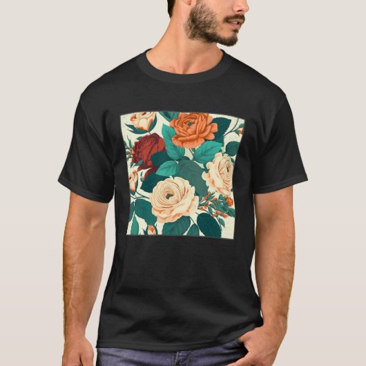 T-shirt Florist Roses Pattern Illustration Flowers Leaf Wo (Devant)