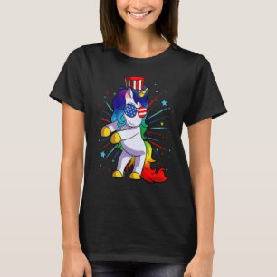 T-shirt Floss Dance 4 juillet Unicorn Girls Femmes Us Fl