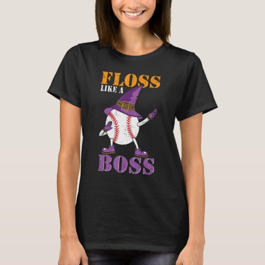 T-shirt Floss Like A Boss Halloween Dance Baseball sorcièr (Devant)