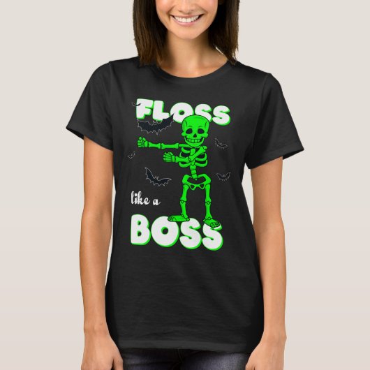 T-shirt Floss Like A Boss Skeleton Halloween Boys Girls Ki (Devant)