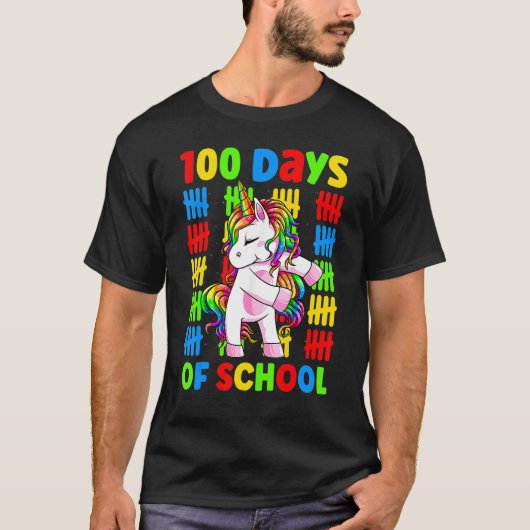 T-shirt Flossing Unicorn 100 Day Of School 100 Days Smarte (Devant)