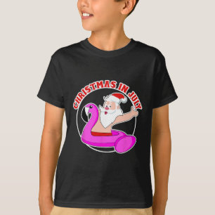 T-shirt Flotteur de piscine flamant rose Santa Noël en jui