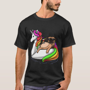 T-shirt Flotteur Licorne à Cheval sur un Pug