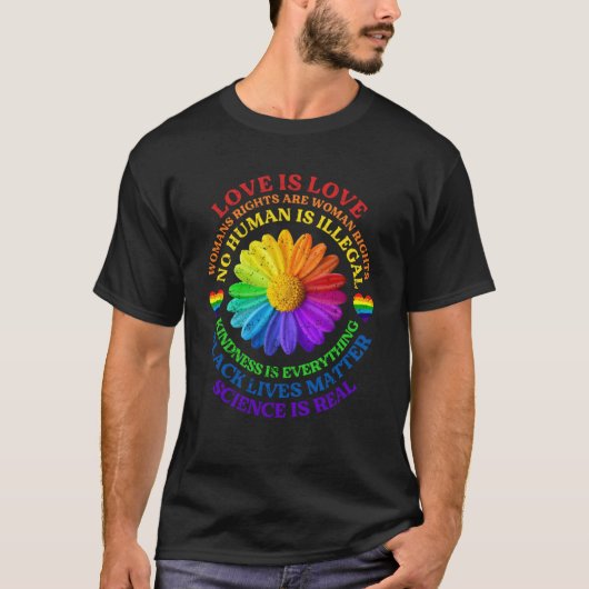 T-shirt Flower Rainbow Human Black Lie Droits de vie Scien (Devant)