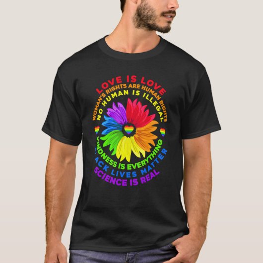 T-shirt Flower Rainbow Human Black Vie Droits Sciences Lg (Devant)