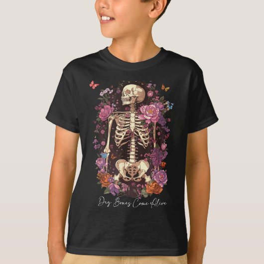 T-shirt Flower Skeleton Dry Bones Come Alive, Retro Enchan (Devant)