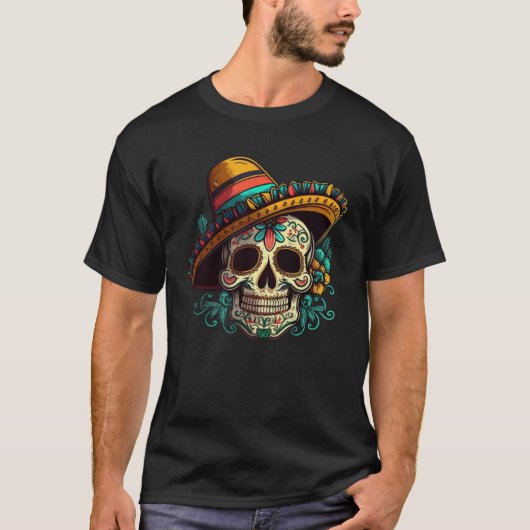 T-shirt Flowers Sugar Skull Cinco De mayo Mexican Dia de L (Devant)