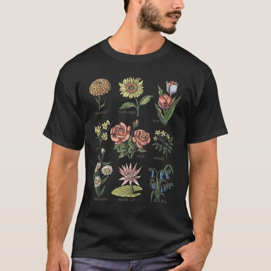 T-shirt Flowers Sunflower Marigold Tulip Daffodil Rose Jas (Devant)