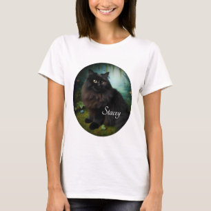 T-shirt Fluffy Chat noir dans Misty Woods Nom Avant