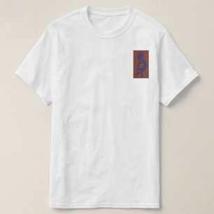 T-shirt Flûte Jouer Kokopelli Figure - Bleu sur rouille Ro