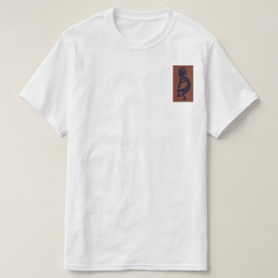 T-shirt Flûte Jouer Kokopelli Figure, Noir sur Rouille Rou