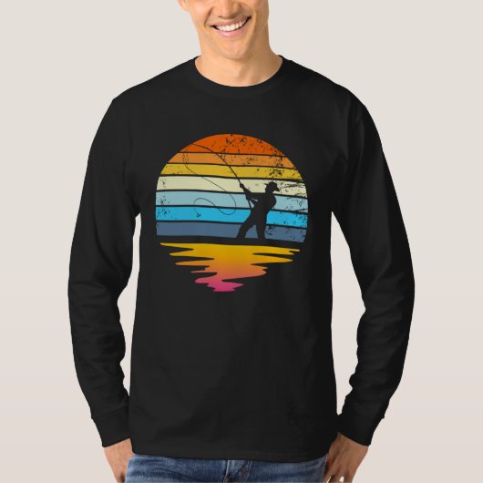 T-shirt Fly Fishing Retro Sunset  Angler Fisherman Fly Fis (Devant)