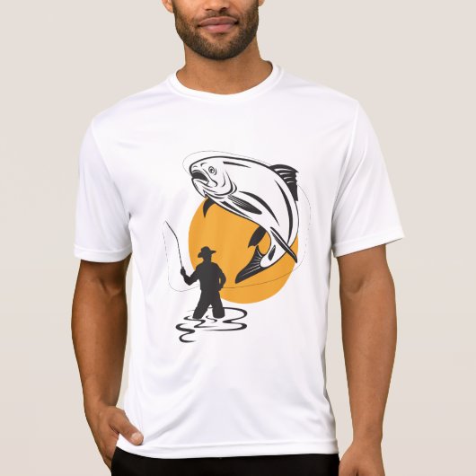 T-shirt Fly Fishing Trout Sunset Silhouette (Devant)