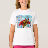 T-shirt Flying Superhero Comic Style rouge et jaune héros (Devant)