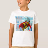T-shirt Flying Superhero Comic Style rouge et jaune héros (Devant)