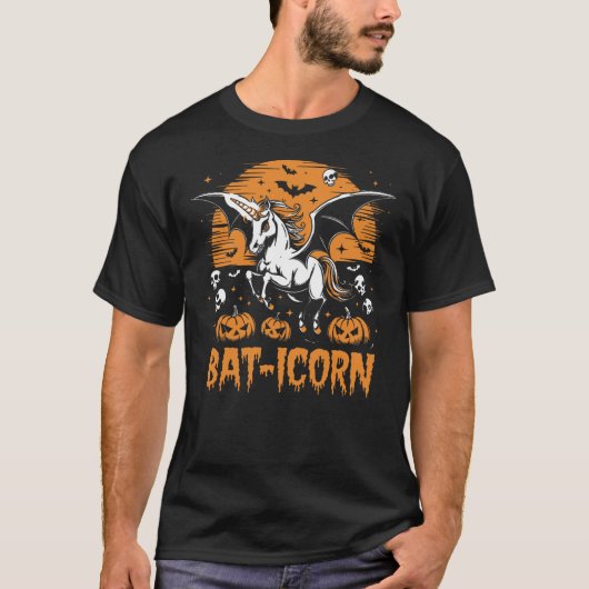 T-shirt Flying Unicorn with Bat Wings Bat-icorn Halloween (Devant)