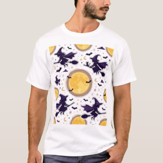 T-shirt Flying Witches Full Moon Halloween Pattern