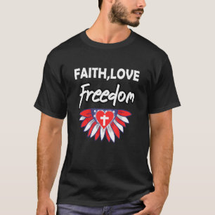 T-shirt Foi Amour Liberté Drapeau Américain Fleur Pour Chr