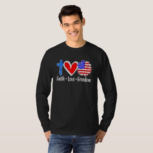 T-shirt Foi Amour Liberté Usa Drapeau Croix Patriotique Ch (Devant entier)