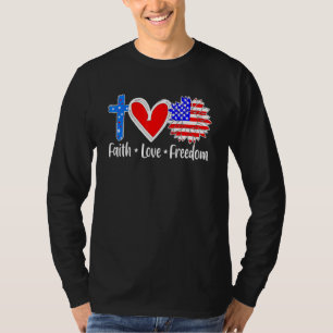 T-shirt Foi Amour Liberté Usa Drapeau Croix Patriotique Ch