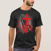 T-shirt Foi avec Croix chrétienne et mains priantes Jésus (Devant)