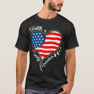 T-shirt Foi Liberté familiale Croix patriotique Coeur Amer