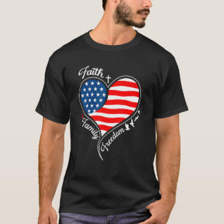 T-shirt Foi Liberté familiale Croix patriotique Coeur Amér