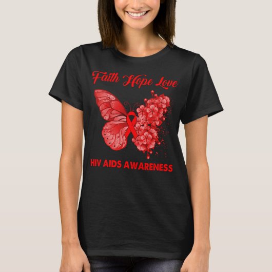 T-shirt Foi papillon Espoir Aimer VIH SIDA Sensibilisation (Devant)