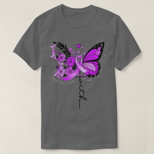 T-shirt Foi Papillon Violet Ruban Fibrose kystique Awar (Design devant)