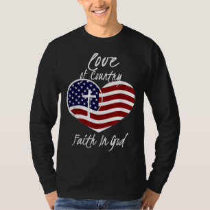 T-shirt Foi Patriotique Chrétienne En Dieu Croix du Coeur