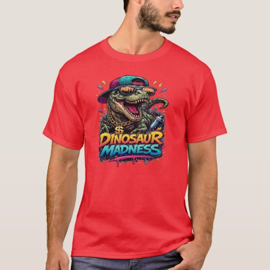 T-shirt Folie des dinosaures — Graphisme de T‑Rex fêtard (Devant)