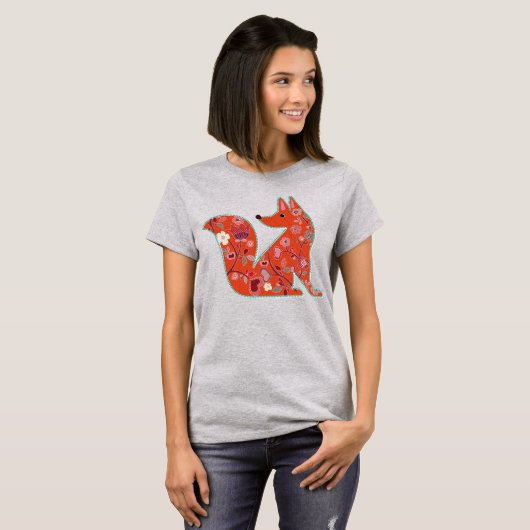 T-shirt Folk Art Flower Motif Fox (Devant entier)