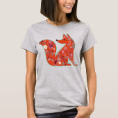 T-shirt Folk Art Flower Motif Fox (Devant)