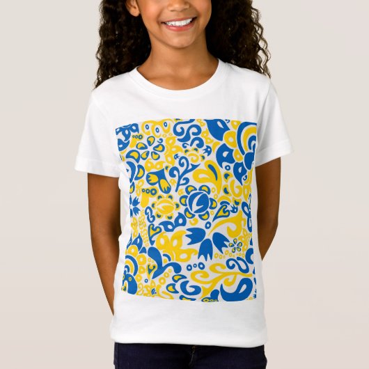 T-Shirt Folklore pattern with Ukrainian flag colors (Devant)