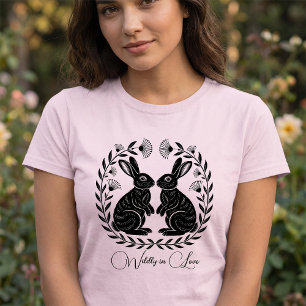 T-shirt Folle amoureuse   Lapins romantiques en linogravur