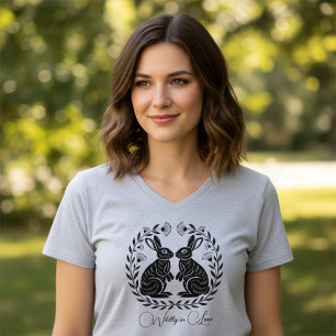 T-shirt Folle amoureuse Lapins romantiques en linogravur